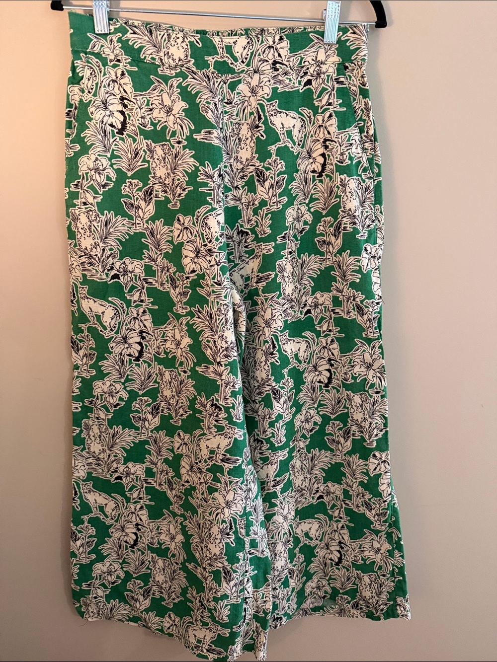 C & C California Green Floral Linen Wide-Leg Pants Size Medium